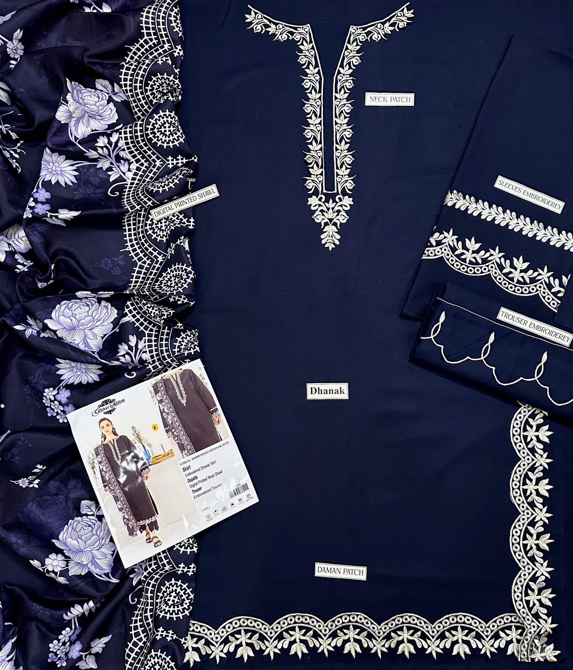 CROSS STITCH DHANAK 3PC EMBROIDERED My Store