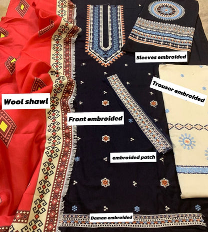 CROSS STITCH DHANAK 3PC EMBROIDERED